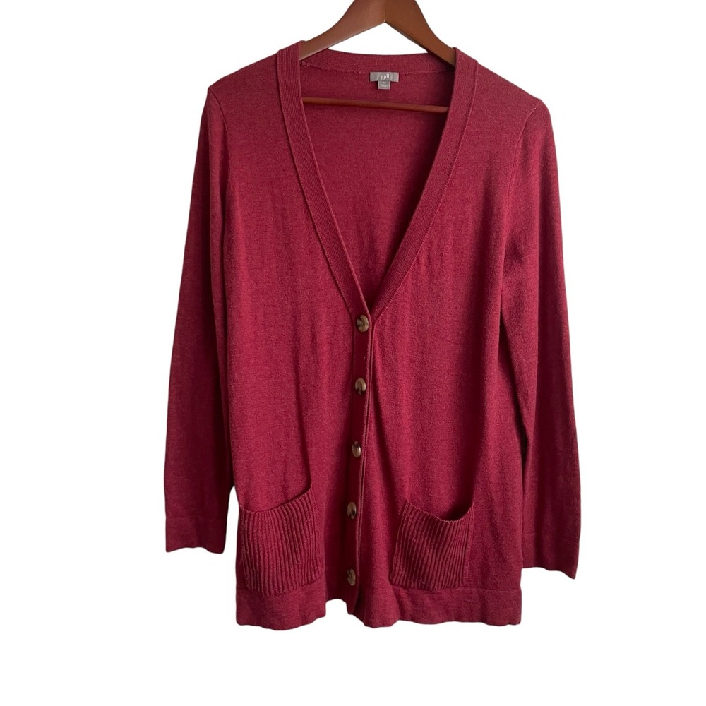 J Jill Women Cardigan M Burgundy Lagenlook Relaxed Layering Knit Minimalist